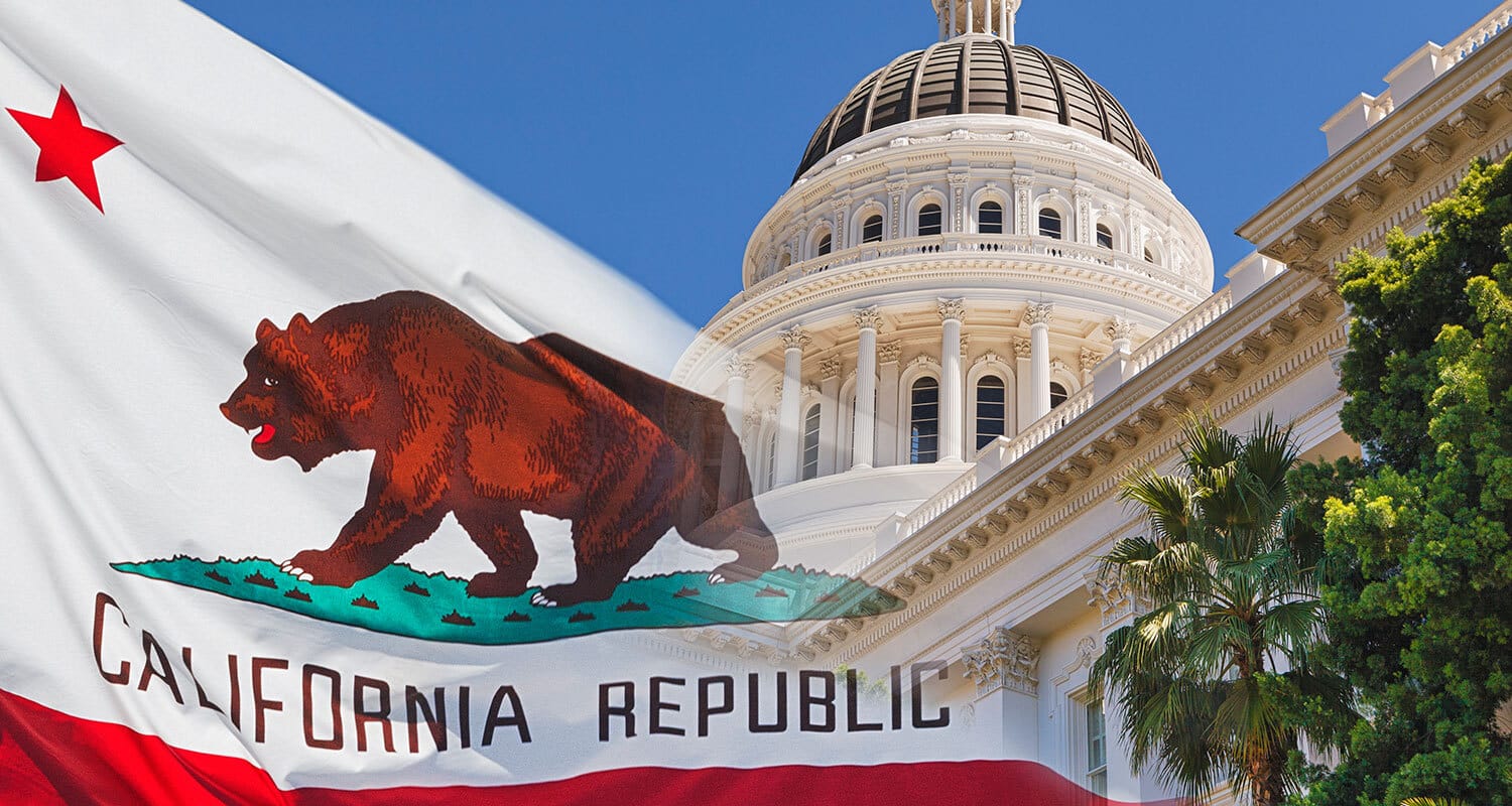 California flag and capitol building